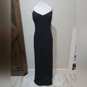 Betsy and Adam Petite Rhinestone Back Accent Maxi Dress Gown Size 12P Black